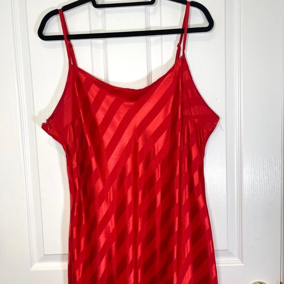 Red Striped Jacquard Split Thigh Satin Cami Slip Dress 3XL - Picture 8 of 12